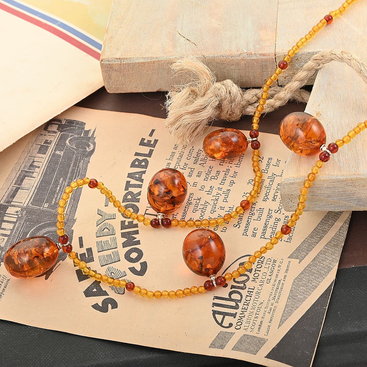 Multi Color Amber Necklace 22 Inches in Sterling Silver image number 1