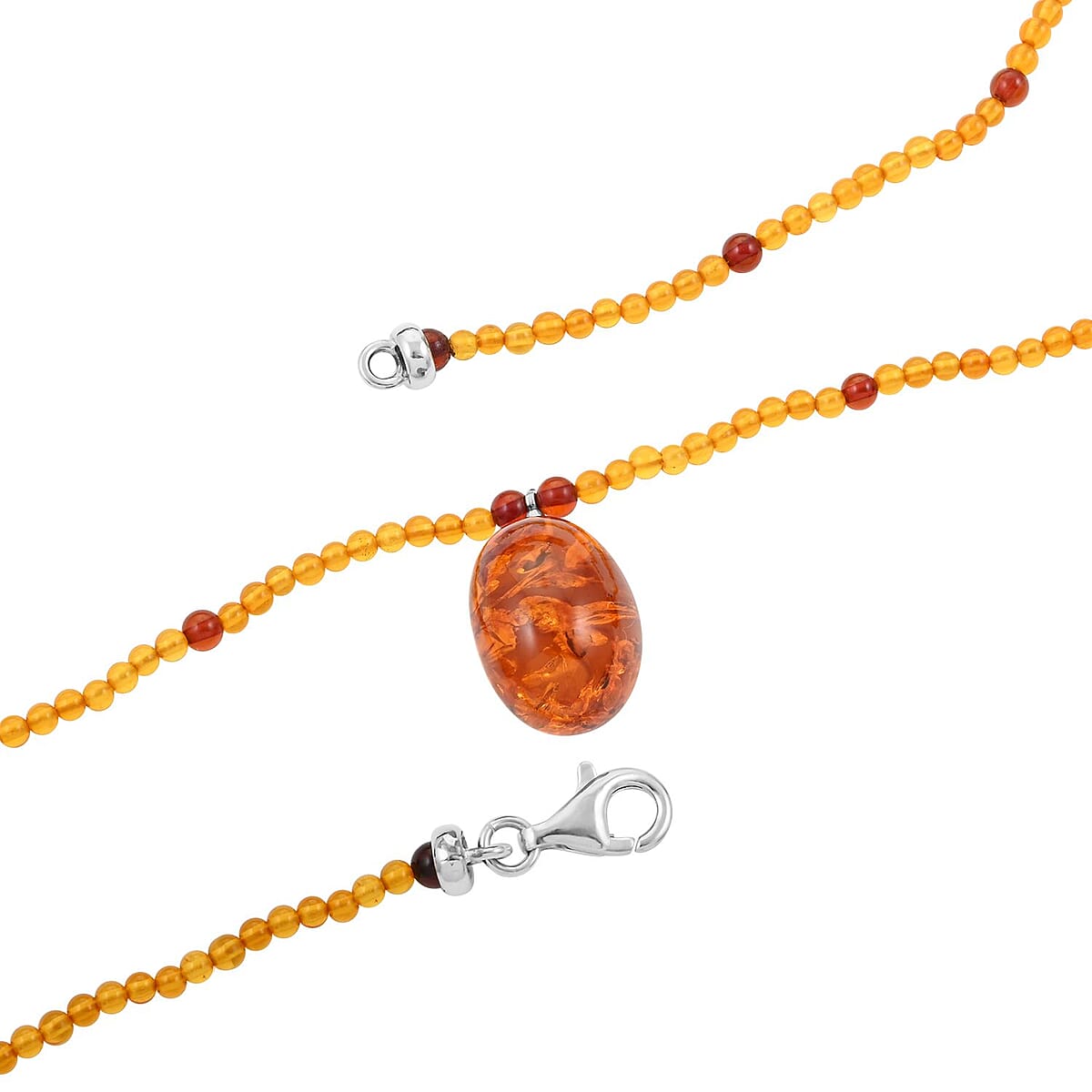 Multi Color Amber Necklace 22 Inches in Sterling Silver image number 3