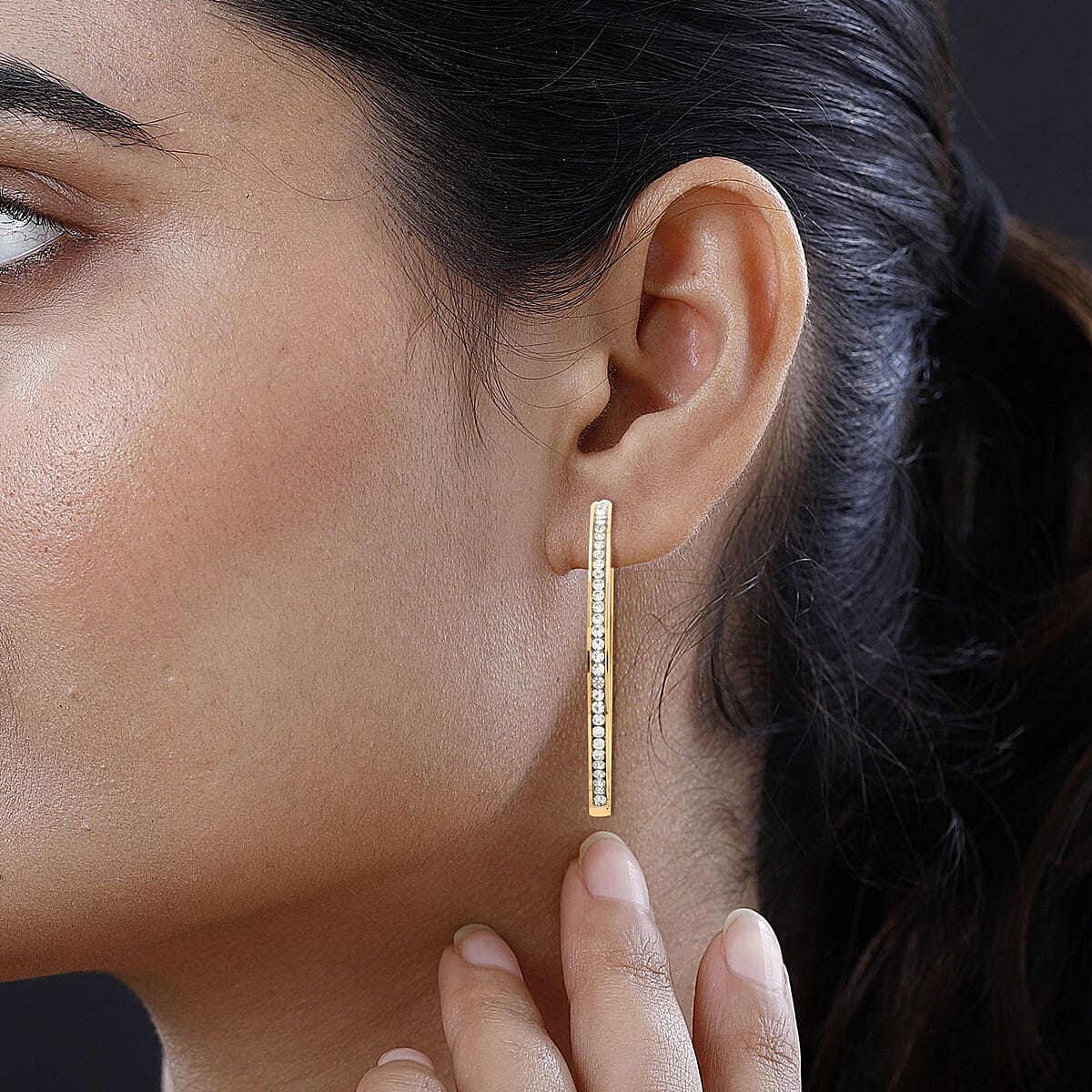 Austrian Crystal Earrings in ION Plated Yellow Gold Stainless Steel image number 2