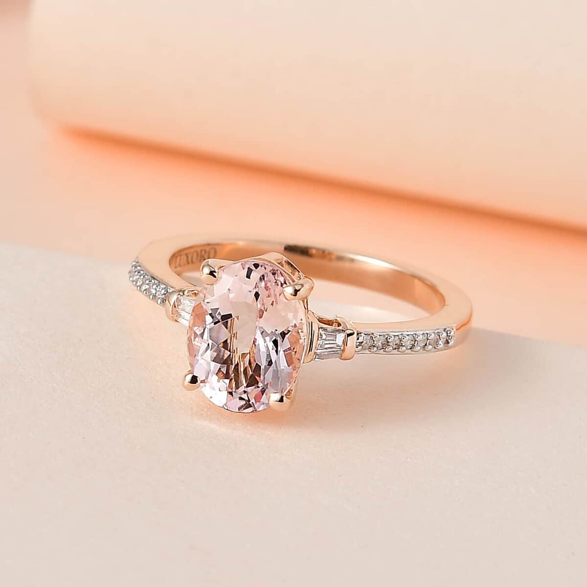 Luxoro 10K Rose Gold Premium Pink Morganite and Diamond Ring 1.75 ctw image number 1