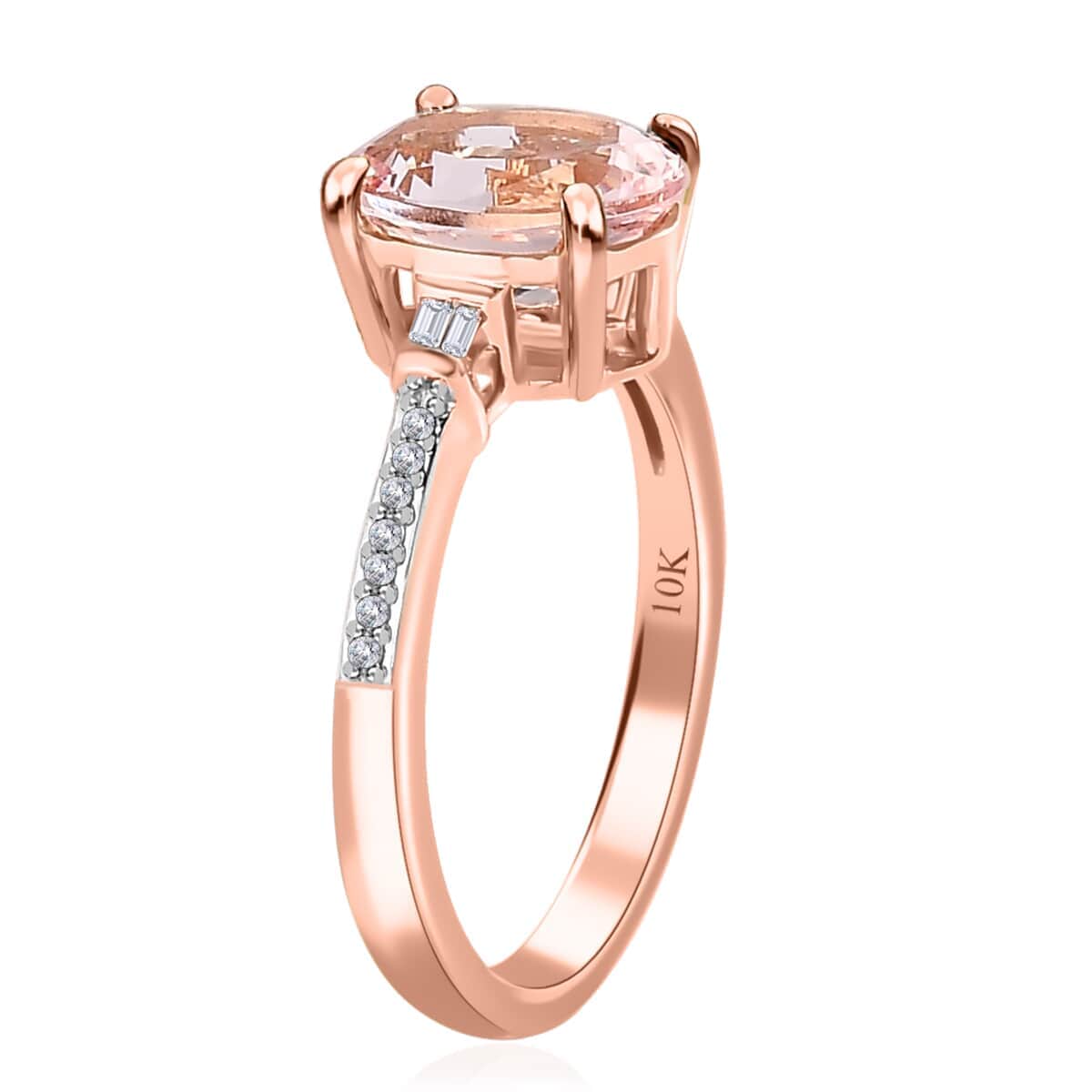 Luxoro 10K Rose Gold Premium Pink Morganite and Diamond Ring (Size 6.0) 1.75 ctw image number 3