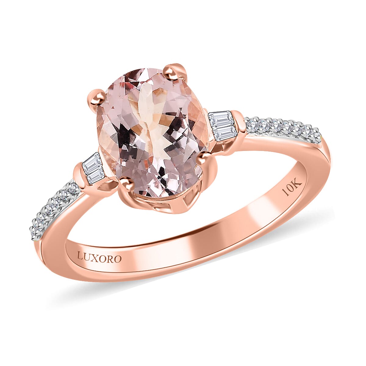 Luxoro 10K Rose Gold Premium Pink Morganite and Diamond Ring (Size 7.0) 1.75 ctw image number 0