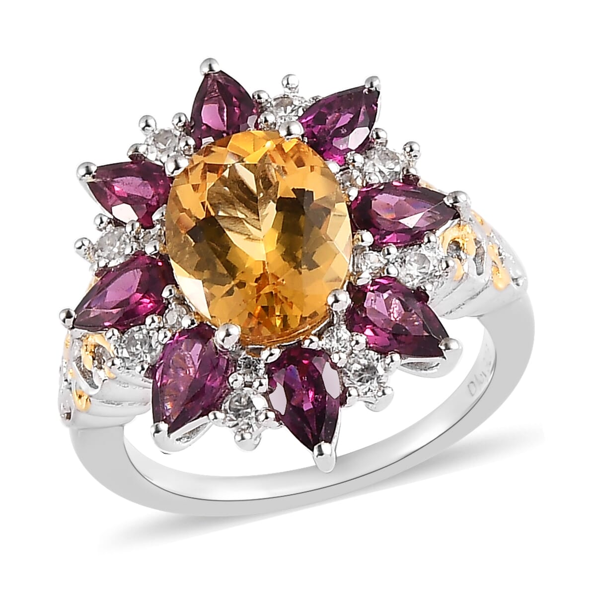 Premium Brazilian Heliodor and Multi Gemstone Floral Ring in Vermeil Yellow Gold and Platinum Over Sterling Silver 4.70 ctw image number 0