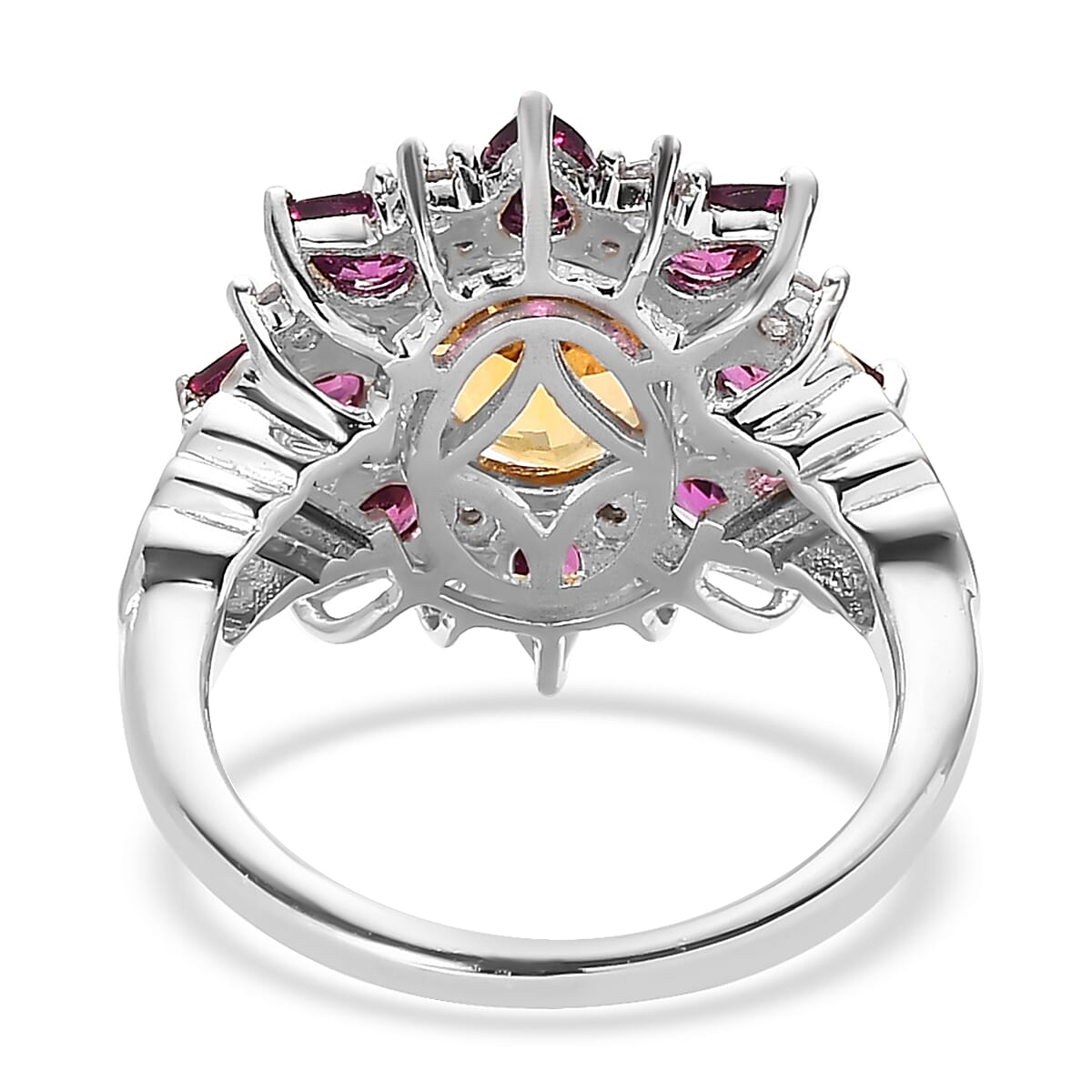 Premium Brazilian Heliodor and Multi Gemstone Floral Ring in Vermeil Yellow Gold and Platinum Over Sterling Silver (Size 10.0) 4.70 ctw