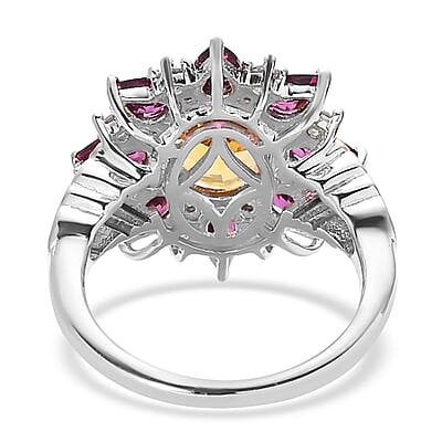 Premium Brazilian Heliodor and Multi Gemstone Floral Ring in Vermeil Yellow Gold and Platinum Over Sterling Silver (Size 10.0) 4.70 ctw