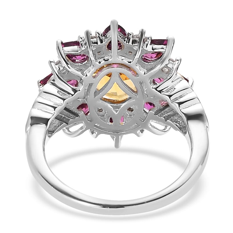 Premium Brazilian Heliodor and Multi Gemstone Floral Ring in Vermeil Yellow Gold and Platinum Over Sterling Silver (Size 10.0) 4.70 ctw
