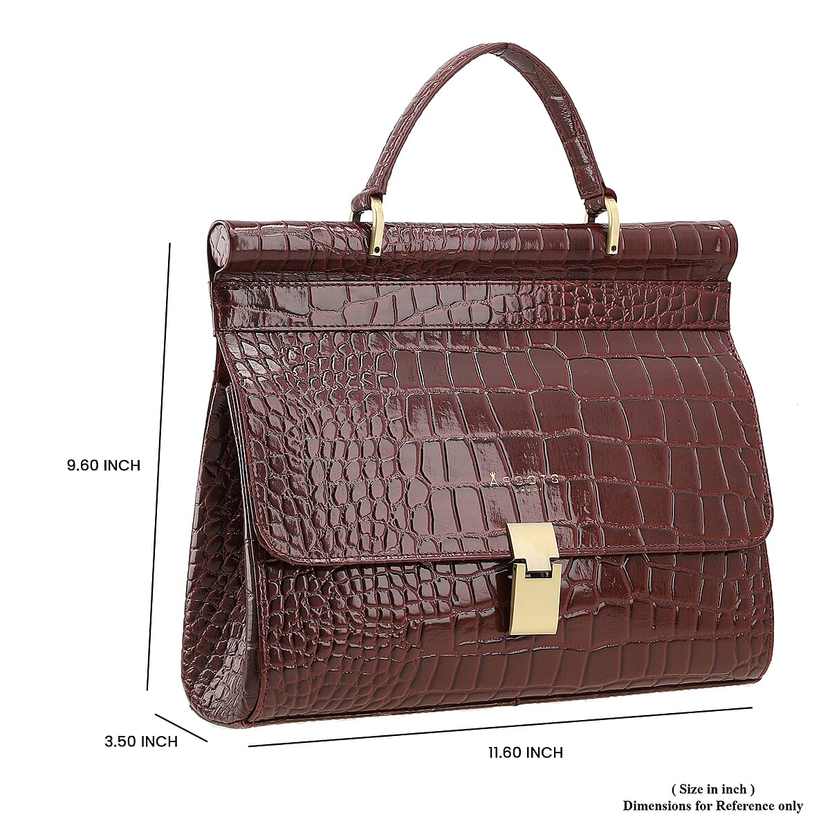 Assots London Burgundy Genuine Leather Croco Embossed Satchel Bag For Women With Adjustable Detachable Shoulder Strap And Button Closure (11.61X3.54X9.64) image number 4