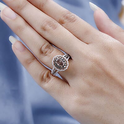 Luxoro 14K Rose Gold I1-I2 Natural Champagne and White Diamond Double Halo Ring (Size 10.0) 2.00 ctw