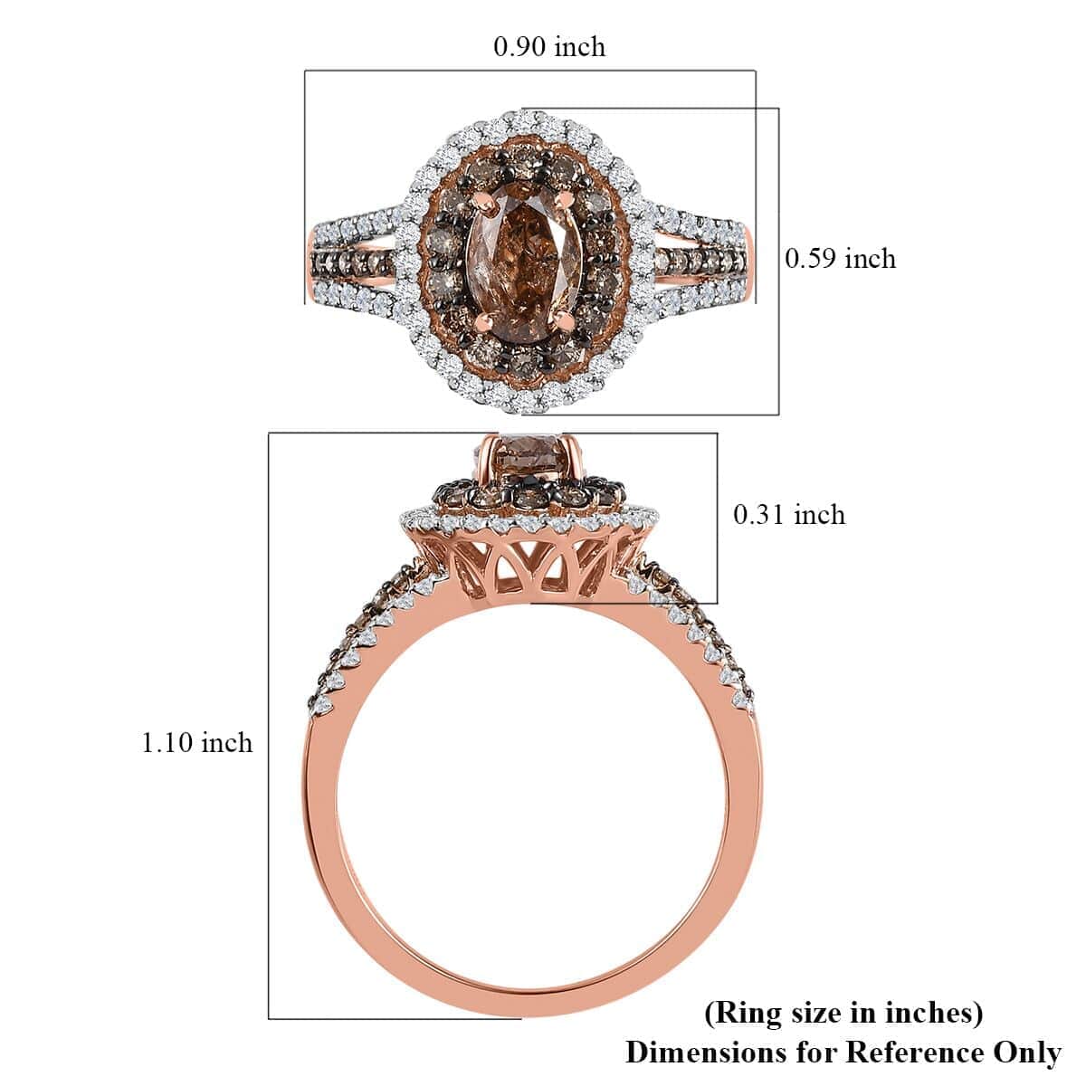 Luxoro 14K Rose Gold I1-I2 Natural Champagne and White Diamond Double Halo Ring (Size 10.0) 2.00 ctw image number 5