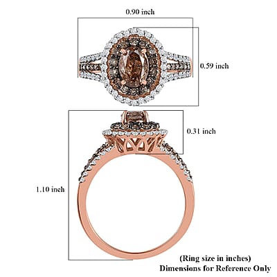 Luxoro 14K Rose Gold I1-I2 Natural Champagne and White Diamond Double Halo Ring (Size 10.0) 2.00 ctw