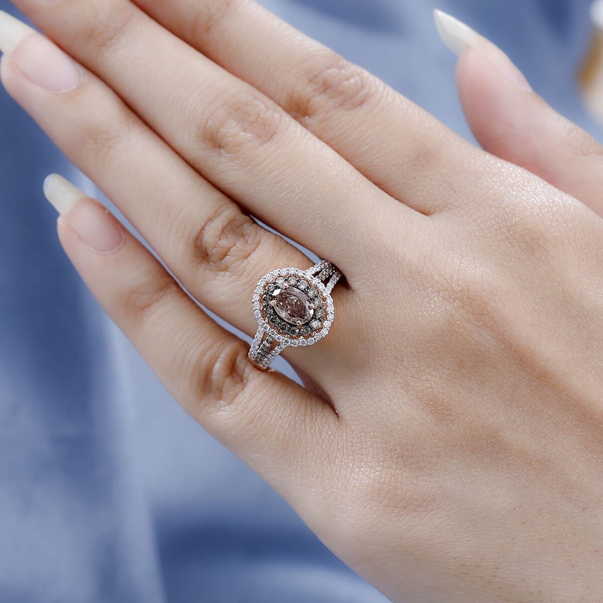 Luxoro 14K Rose Gold I1-I2 Natural Champagne and White Diamond Double Halo Ring (Size 9.0) 2.00 ctw image number 2