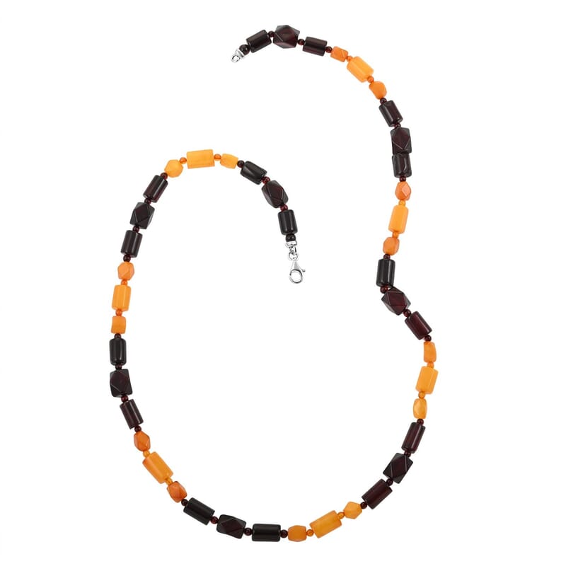 Multi Colored Amber Necklace 23 Inches in Sterling Silver