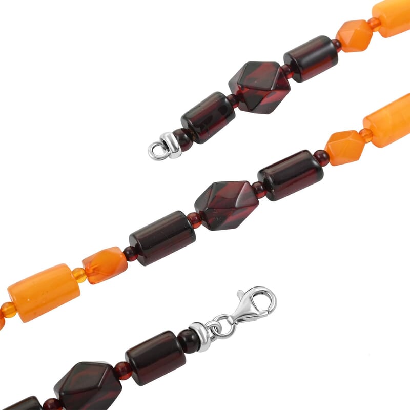 Multi Colored Amber Necklace 23 Inches in Sterling Silver