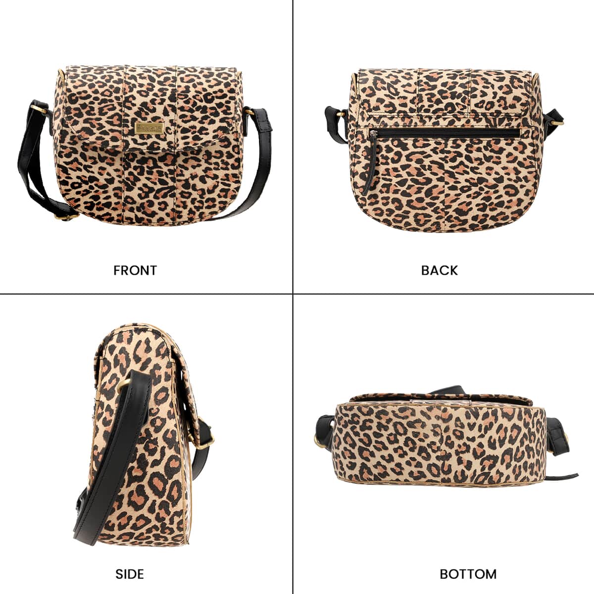 100% Genuine Leather Leopard Print Crossbody Sling Bag Size: 8.66(L)x8.07(H)x3.13(W) Inches Color: Brown image number 3