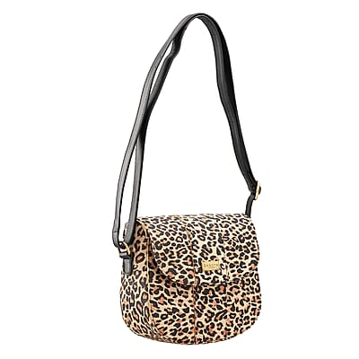 Assots London Brown Leopard Print Genuine Leather Crossbody Sling Bag For Ladies With Adjustable Strap and Button Closure (8.66X8.07X3.13)