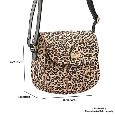 Assots London Brown Leopard Print Genuine Leather Crossbody Sling Bag For Ladies With Adjustable Strap and Button Closure (8.66X8.07X3.13)