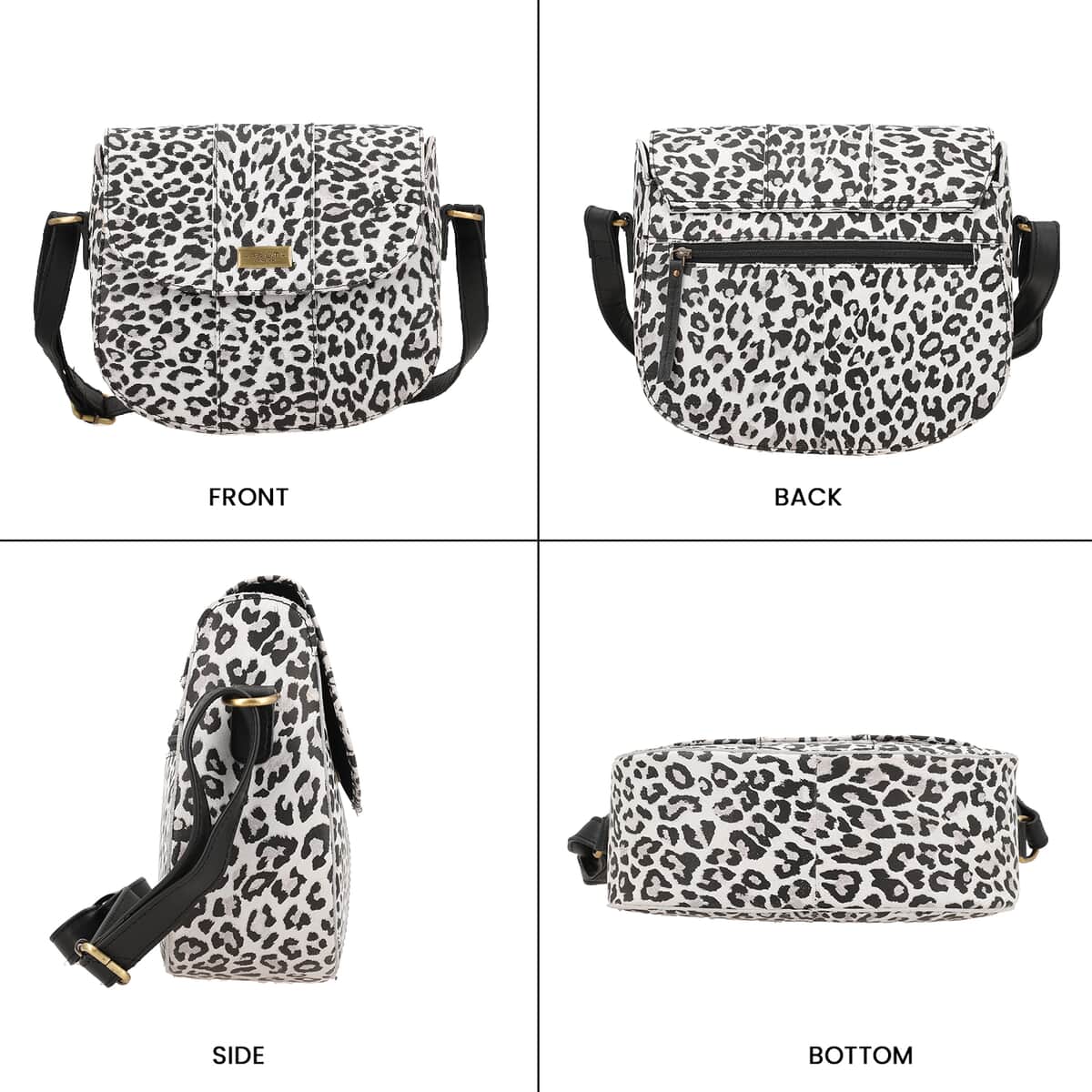 Assots London Black Leopard Print Genuine Leather Crossbody Sling Bag For Ladies With Adjustable Strap and Button Closure (8.66X8.07X3.13) image number 3