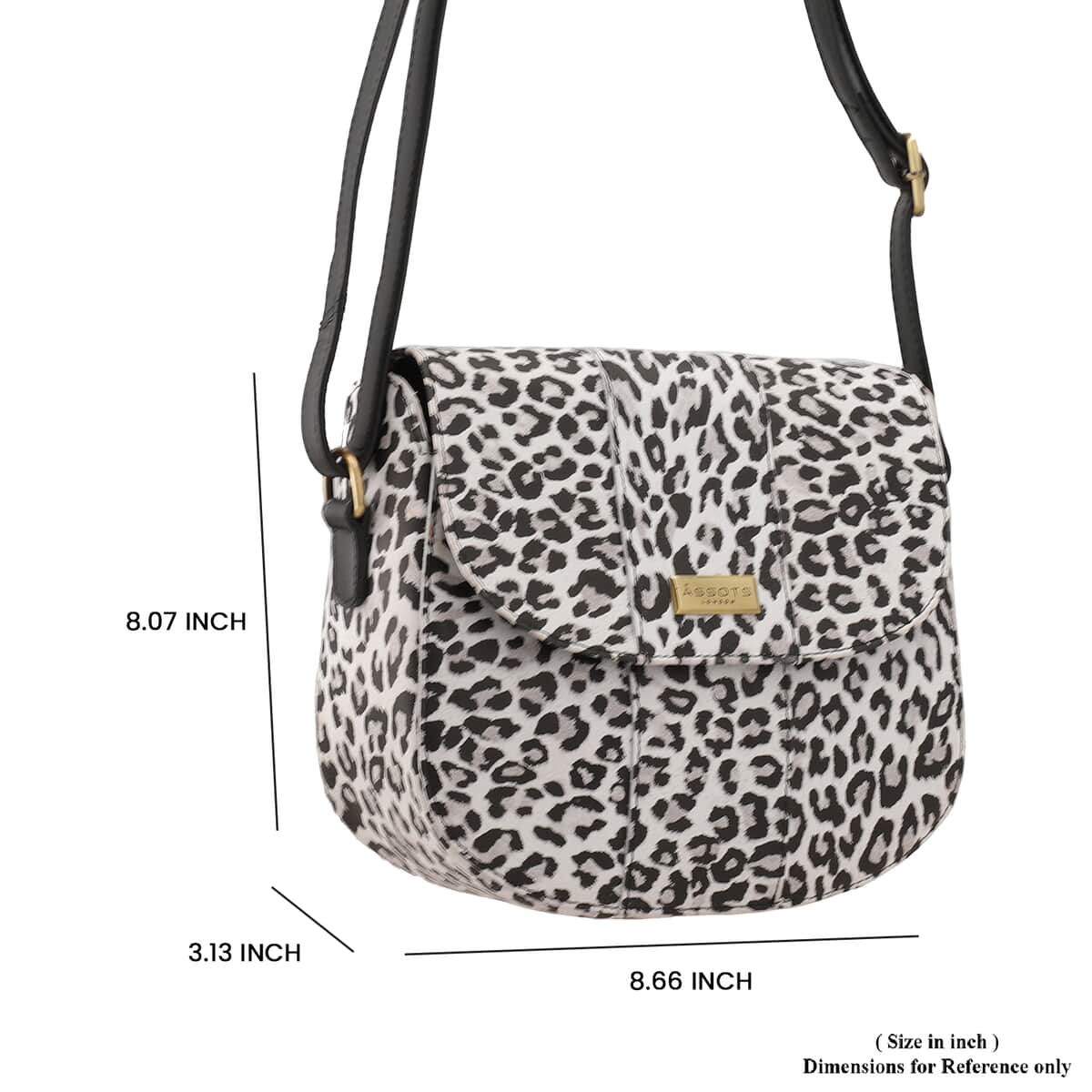 Assots London Black Leopard Print Genuine Leather Crossbody Sling Bag For Ladies With Adjustable Strap and Button Closure (8.66X8.07X3.13) image number 6