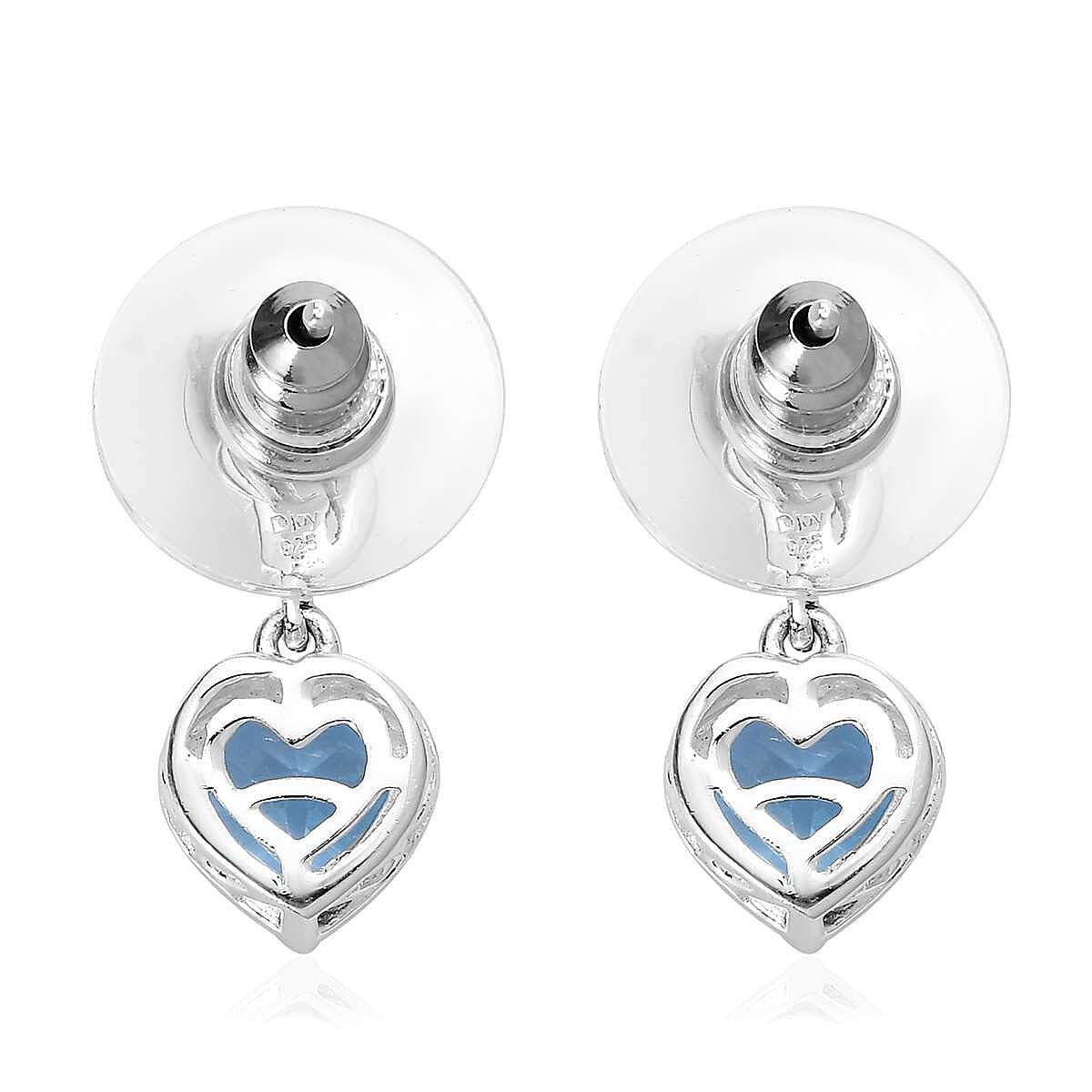 Blue Topaz Heart Dangling Earrings in Sterling Silver 3.15 ctw image number 5
