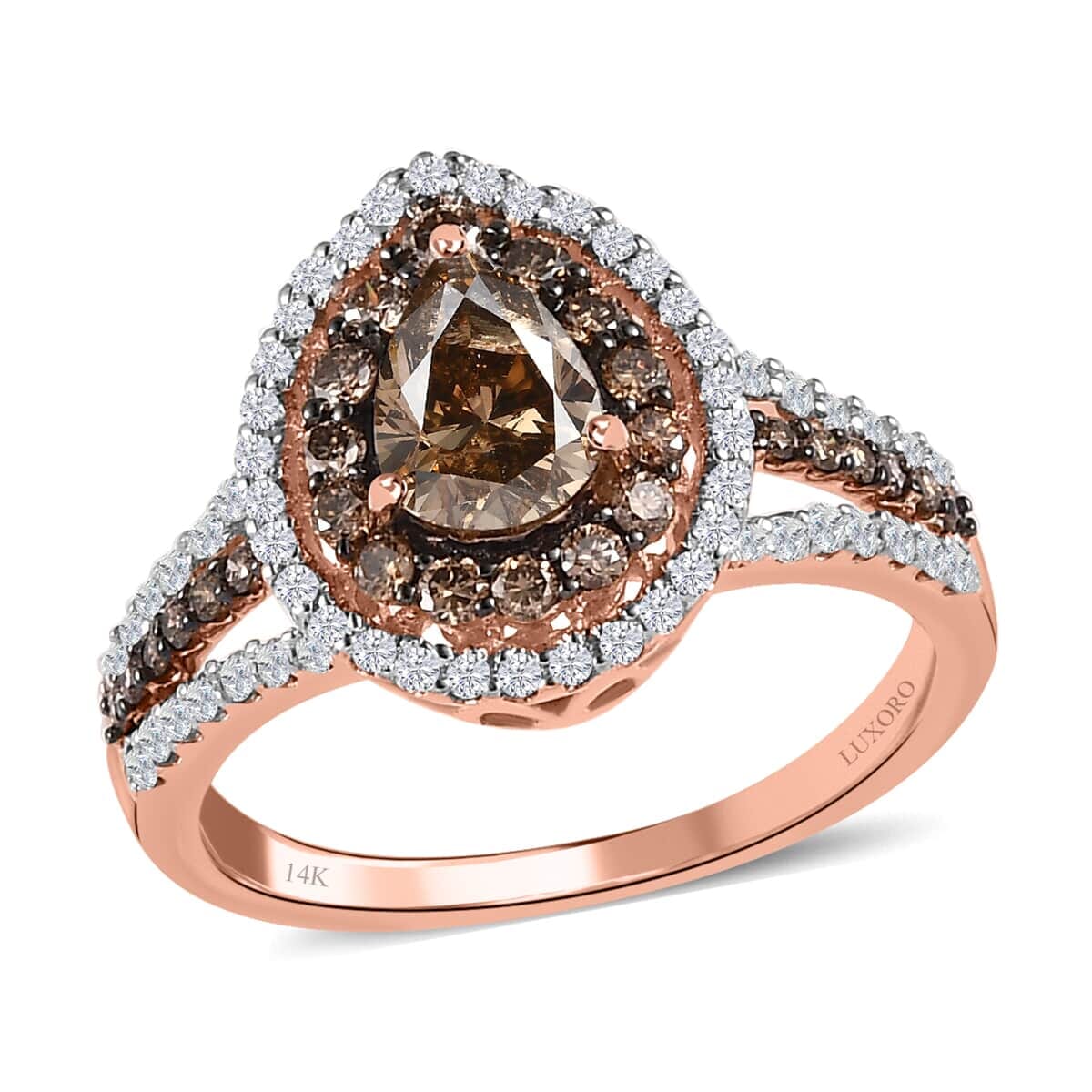 Luxoro 14K Rose Gold I1-I2 Natural Champagne and White Diamond Double Halo Ring (Size 8.0) 4.30 Grams 2.00 ctw image number 0