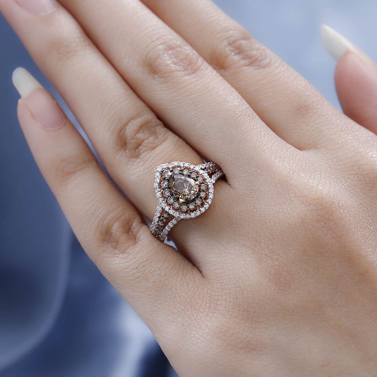 Luxoro 14K Rose Gold I1-I2 Natural Champagne and White Diamond Double Halo Ring (Size 8.0) 4.30 Grams 2.00 ctw image number 2