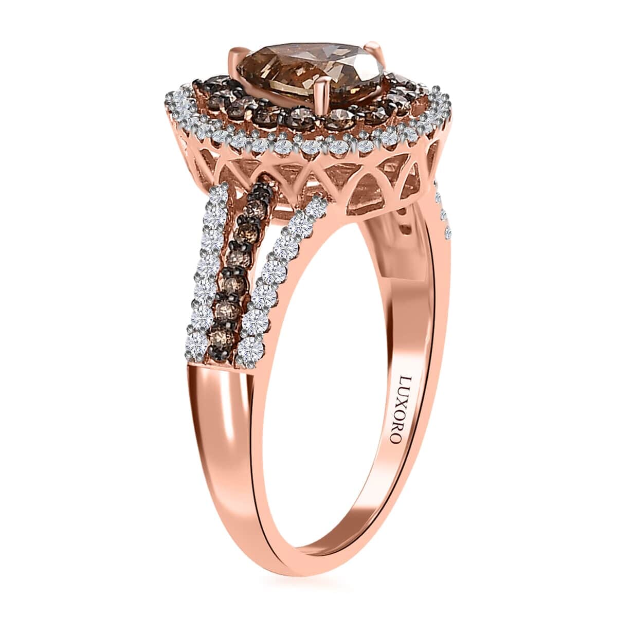 Luxoro 14K Rose Gold I1-I2 Natural Champagne and White Diamond Double Halo Ring (Size 8.0) 4.30 Grams 2.00 ctw image number 3