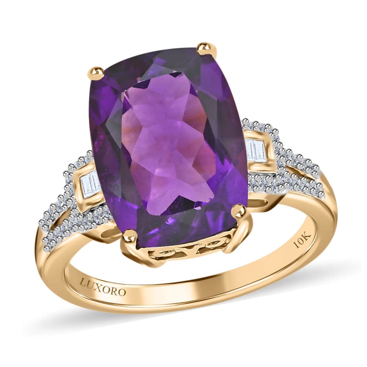 Luxoro 10K Yellow Gold AAA Zambian Amethyst and Moissanite Ring (Size 10.0) 6.70 ctw image number 0