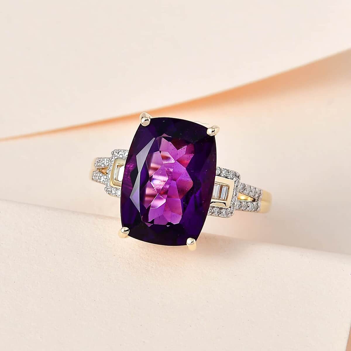 Luxoro 10K Yellow Gold AAA Zambian Amethyst and Moissanite Ring (Size 10.0) 6.70 ctw image number 1