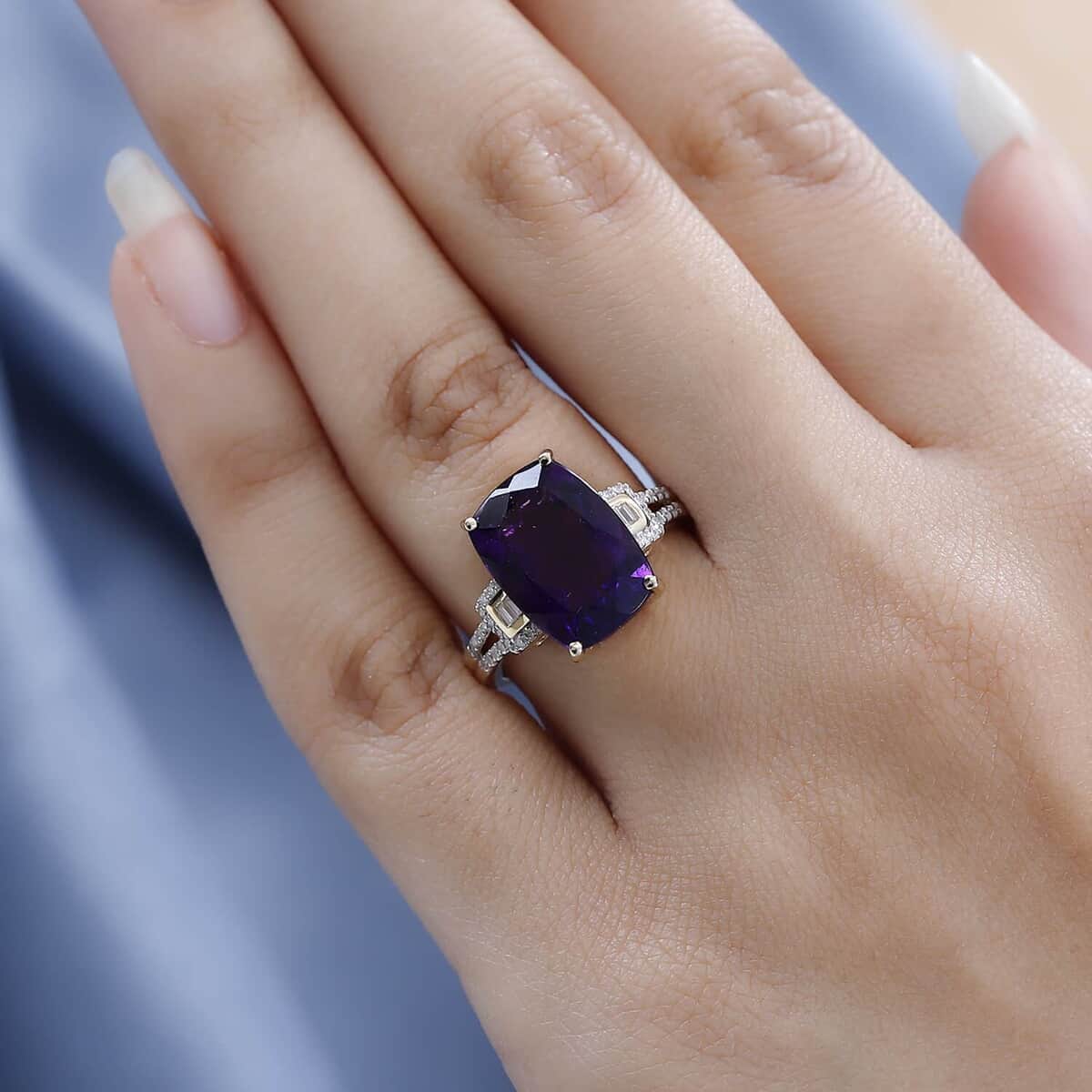 Luxoro 10K Yellow Gold AAA Zambian Amethyst and Moissanite Ring (Size 10.0) 6.70 ctw image number 3