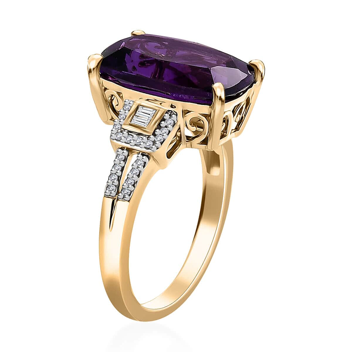 Luxoro 10K Yellow Gold AAA Zambian Amethyst and Moissanite Ring (Size 10.0) 6.70 ctw