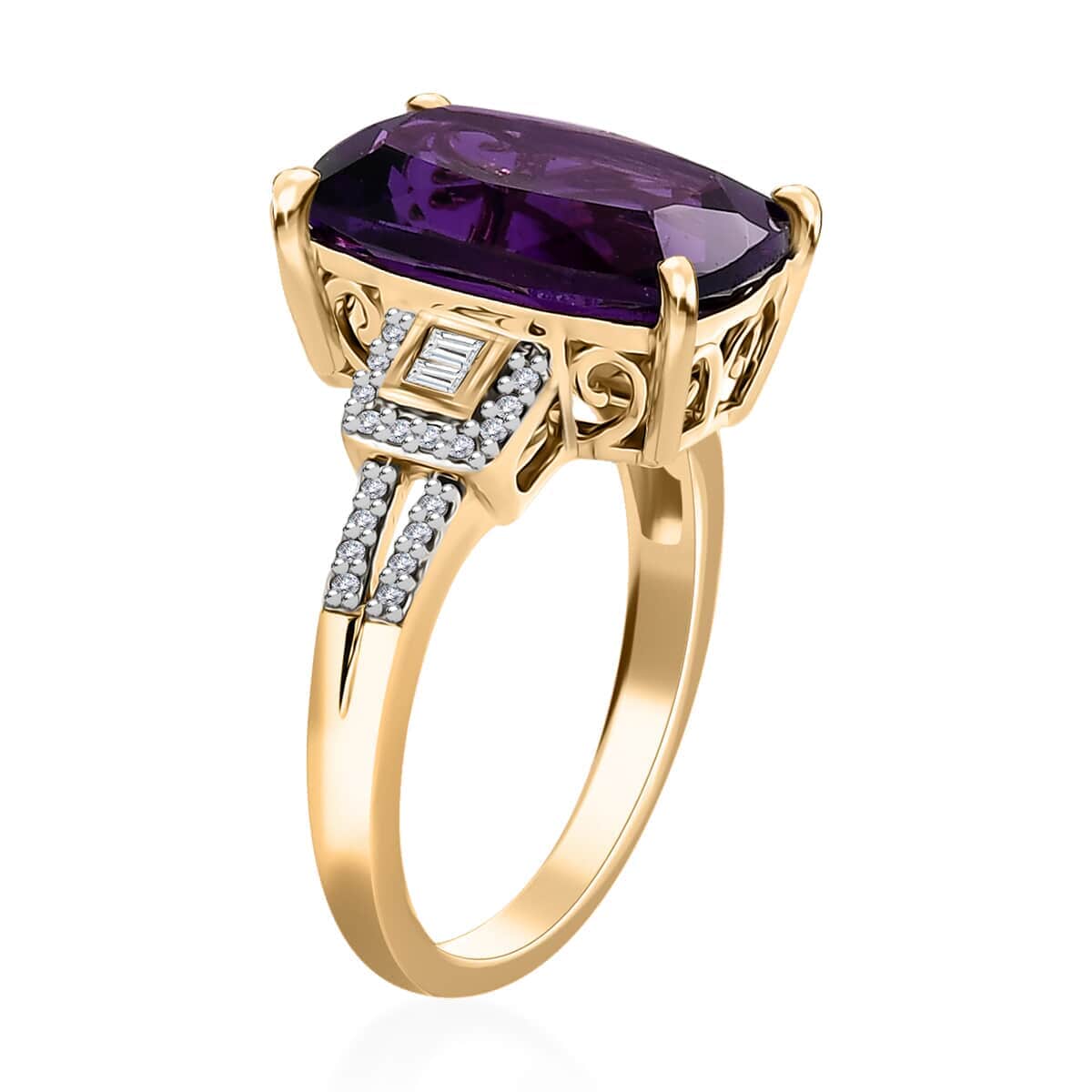 Luxoro 10K Yellow Gold AAA Zambian Amethyst and Moissanite Ring (Size 10.0) 6.70 ctw image number 4