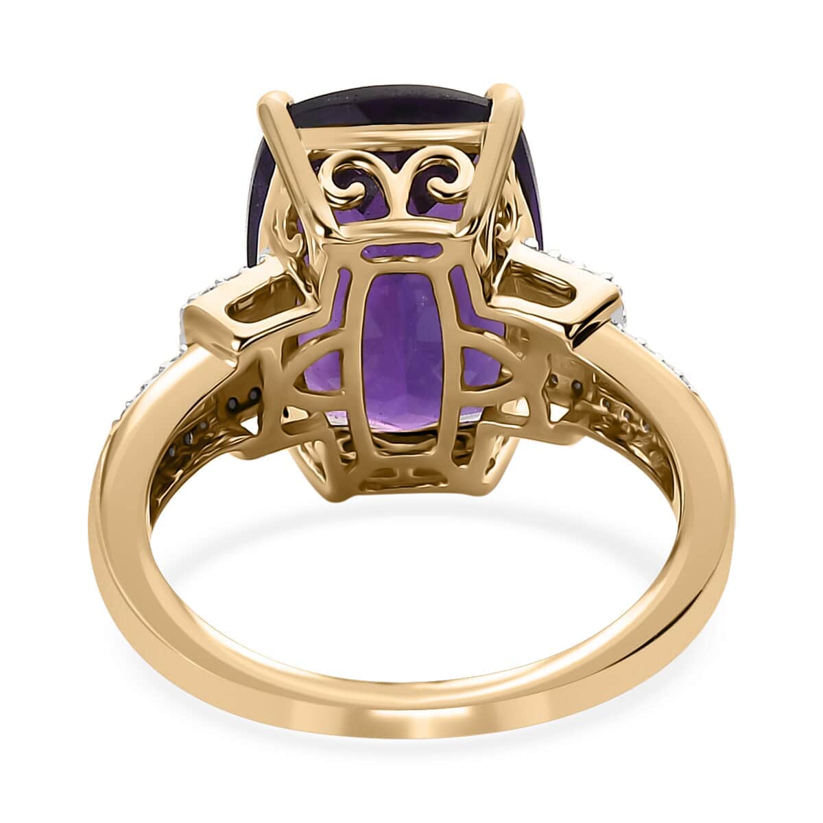 Luxoro 10K Yellow Gold AAA Zambian Amethyst and Moissanite Ring (Size 10.0) 6.70 ctw image number 5