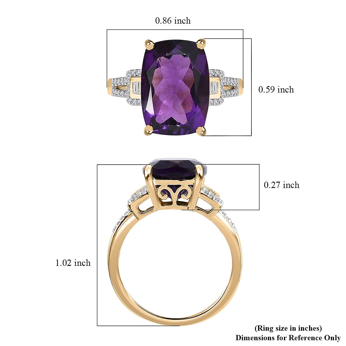 Luxoro 10K Yellow Gold AAA Zambian Amethyst and Moissanite Ring (Size 10.0) 6.70 ctw
