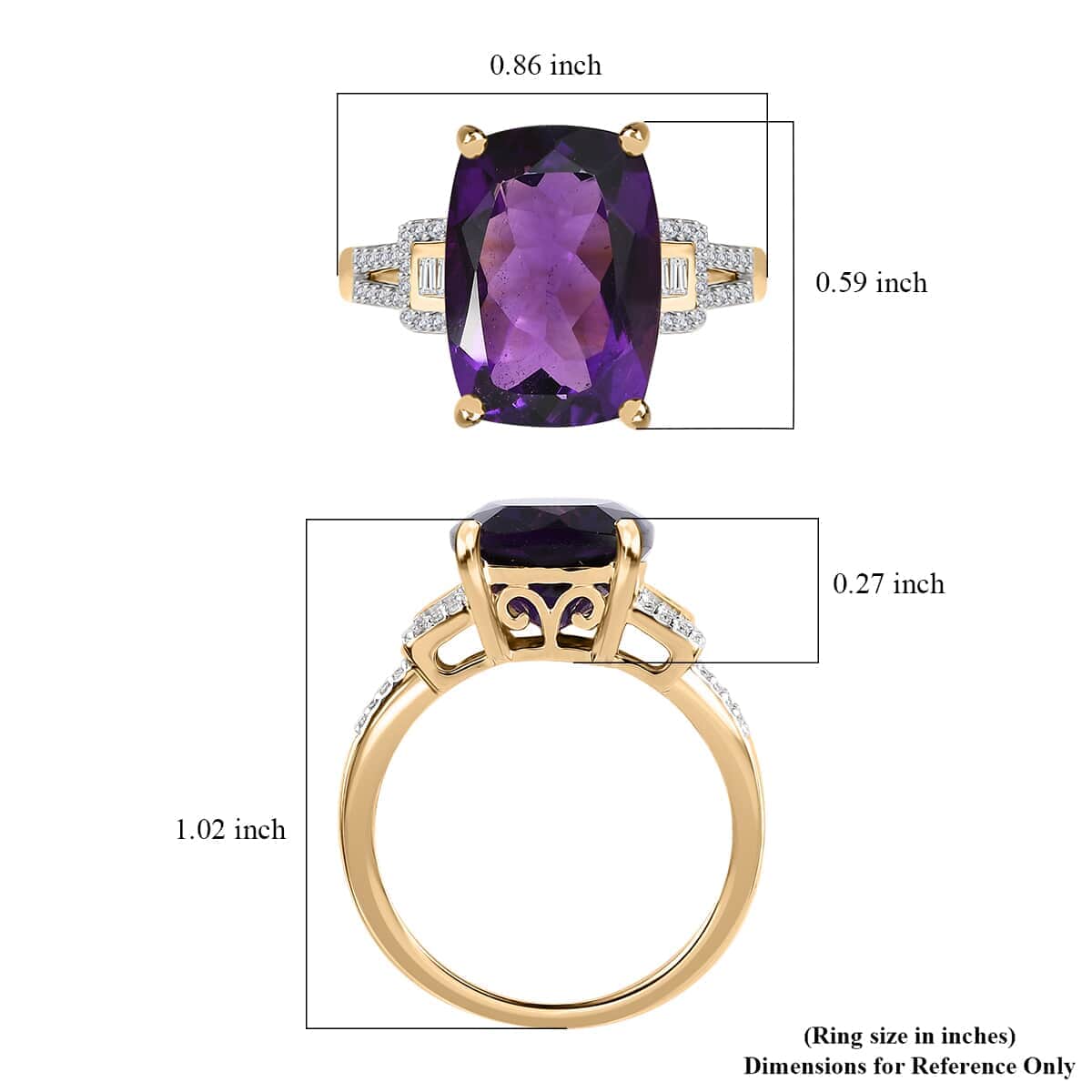 Luxoro 10K Yellow Gold AAA Zambian Amethyst and Moissanite Ring (Size 10.0) 6.70 ctw image number 6