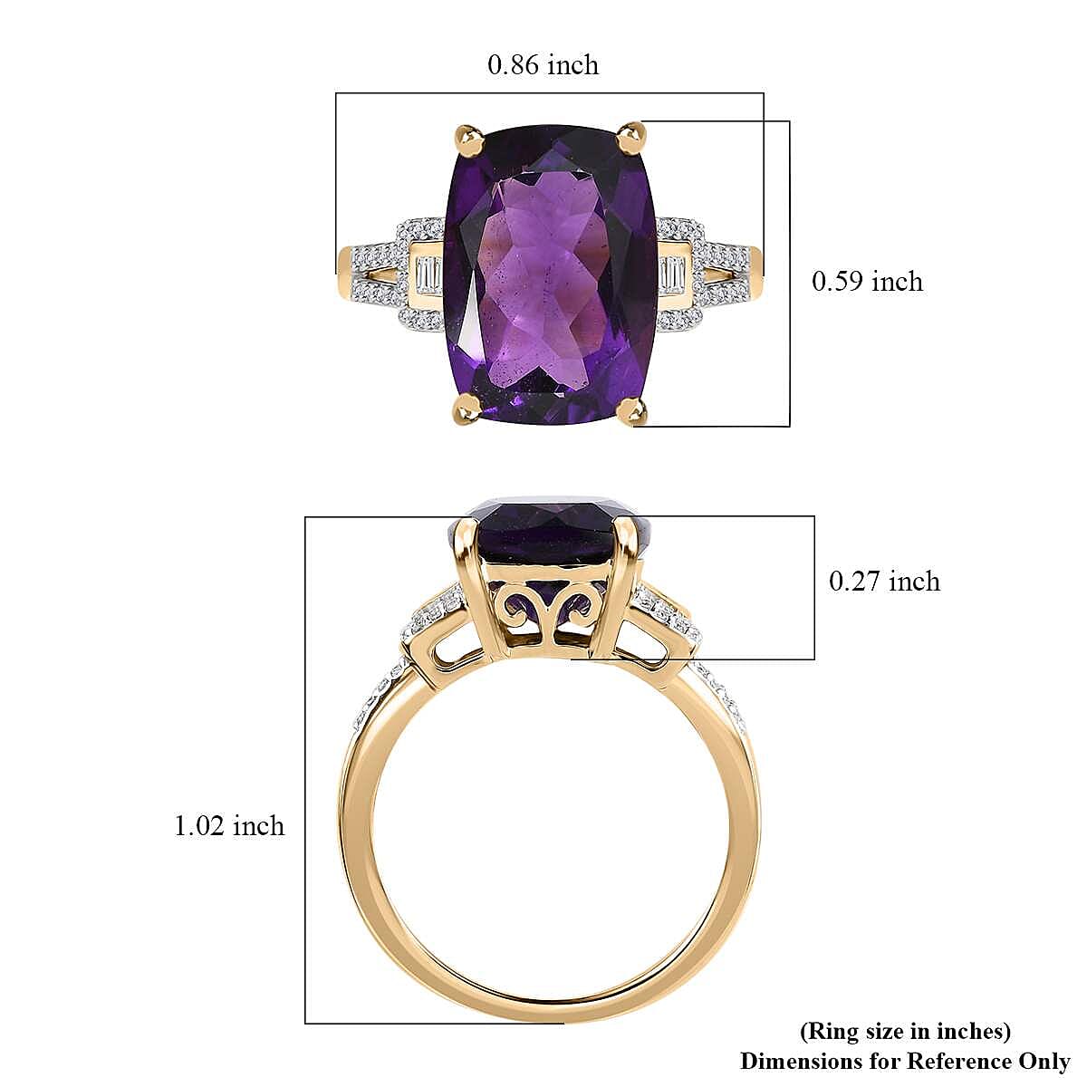 Luxoro 10K Yellow Gold AAA Zambian Amethyst and Moissanite Ring (Size 7.0) 6.70 ctw