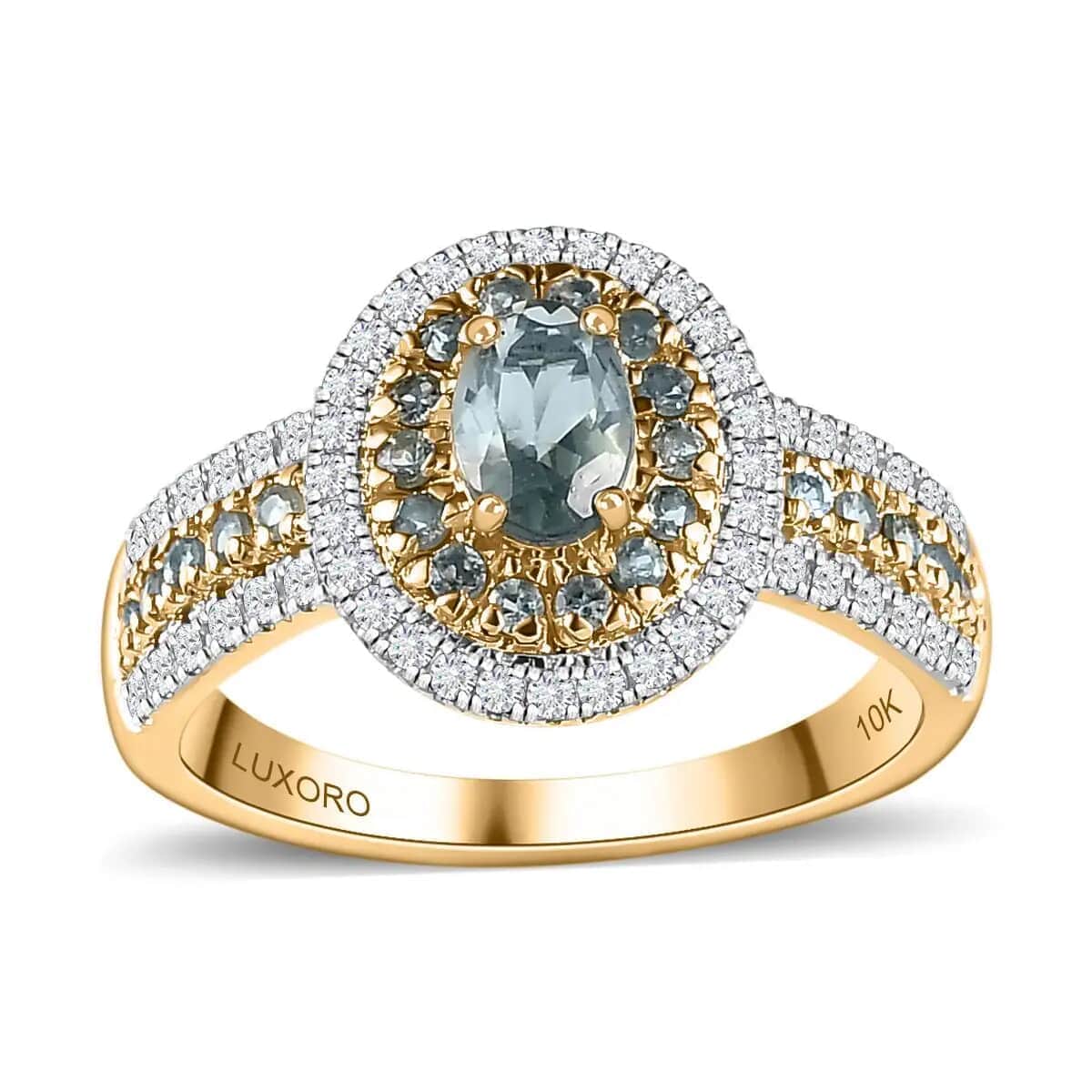 Luxoro 10K Yellow Gold AAA Narsipatnam Alexandrite and Moissanite Double Halo Ring 1.50 ctw image number 0