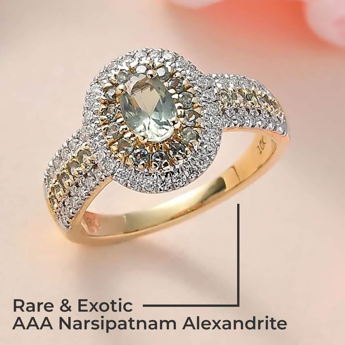 Luxoro 10K Yellow Gold AAA Narsipatnam Alexandrite and Moissanite Double Halo Ring 1.50 ctw image number 1