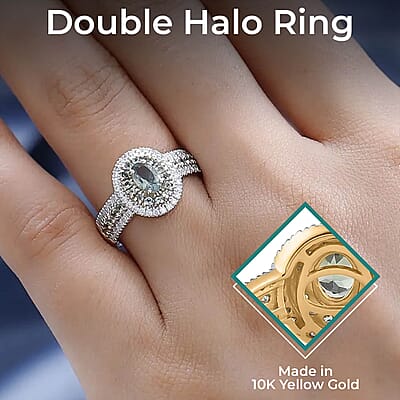 Luxoro AAA Narsipatnam Alexandrite Double Halo Ring, Moissanite Accent Ring, AAA Narsipatnam Alexandrite Ring, 10K Yellow Gold Ring, 1.50 ctw