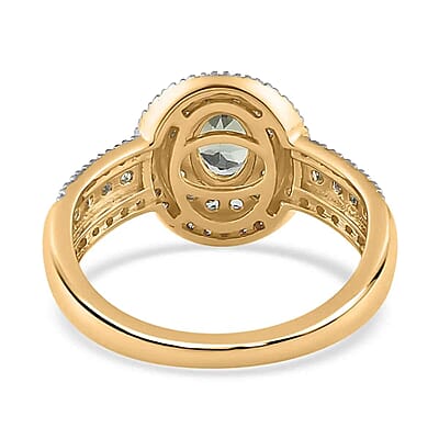 Luxoro AAA Narsipatnam Alexandrite Double Halo Ring, Moissanite Accent Ring, AAA Narsipatnam Alexandrite Ring, 10K Yellow Gold Ring, 1.50 ctw
