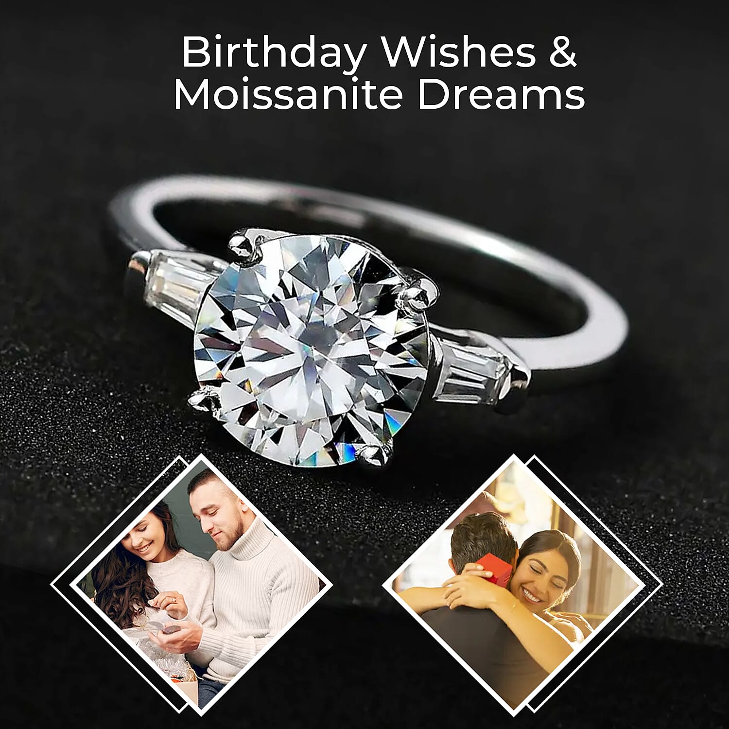 Moissanite Ring in Platinum Over Sterling Silver, Promise Rings (Size 10.0) 1.90 ctw