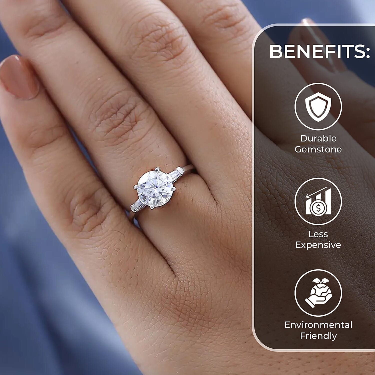 Moissanite Ring in Platinum Over Sterling Silver, Promise Rings (Size 10.0) 1.90 ctw