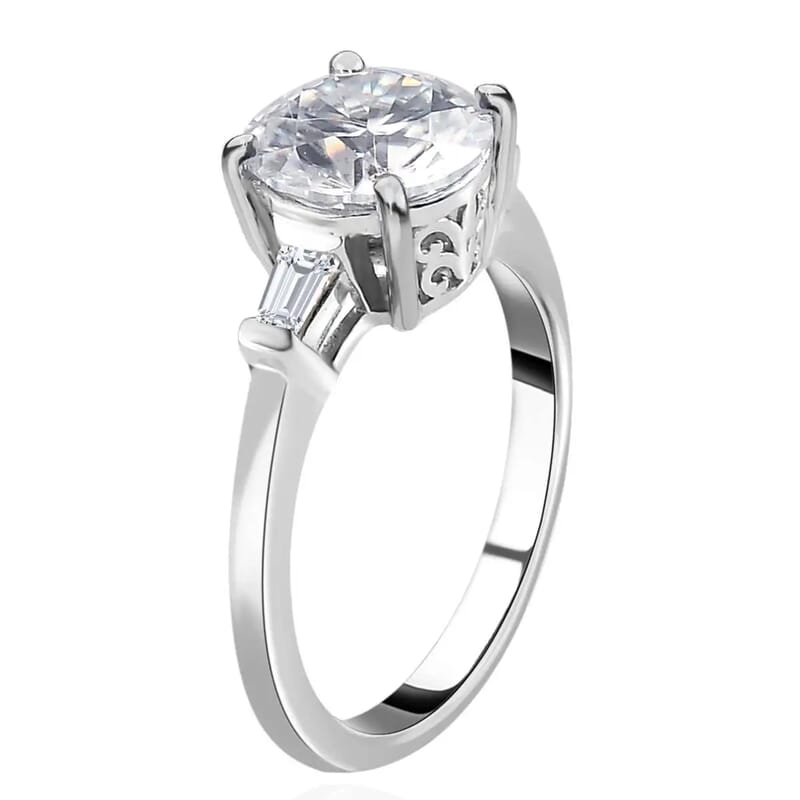 Moissanite Ring in Platinum Over Sterling Silver, Promise Rings (Size 10.0) 1.90 ctw
