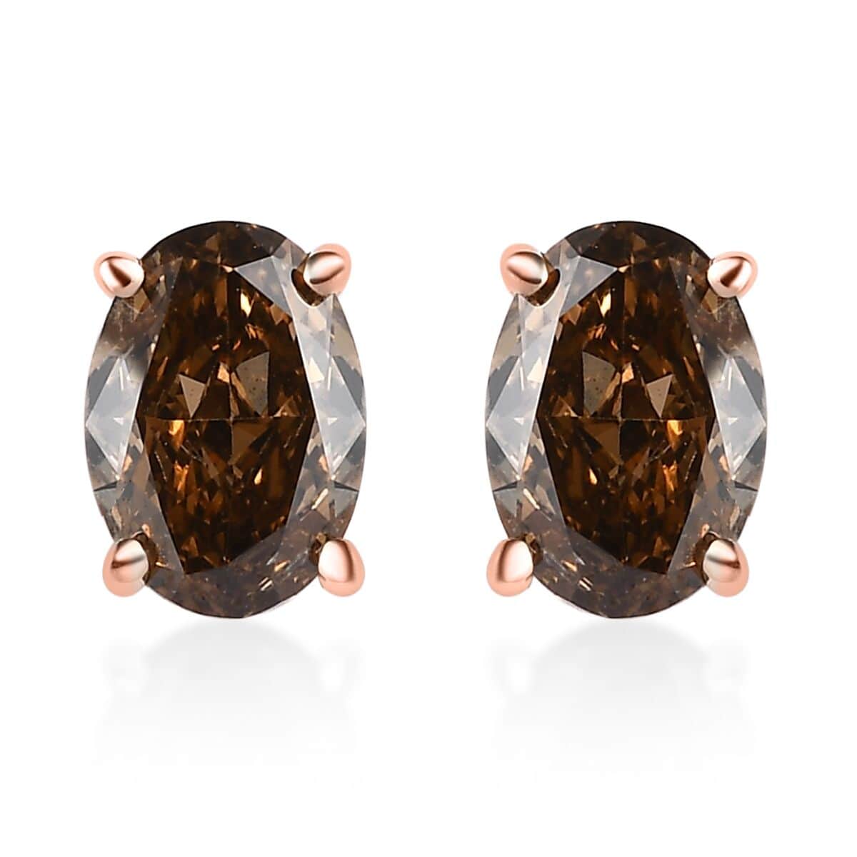 Luxoro 10K Rose Gold I1-I2 Natural Champagne Diamond Solitaire Stud Earrings 1.00 ctw image number 0