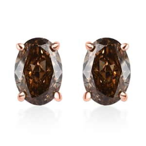 Luxoro 10K Rose Gold I1-I2 Natural Champagne Diamond Solitaire Stud Earrings 1.00 ctw