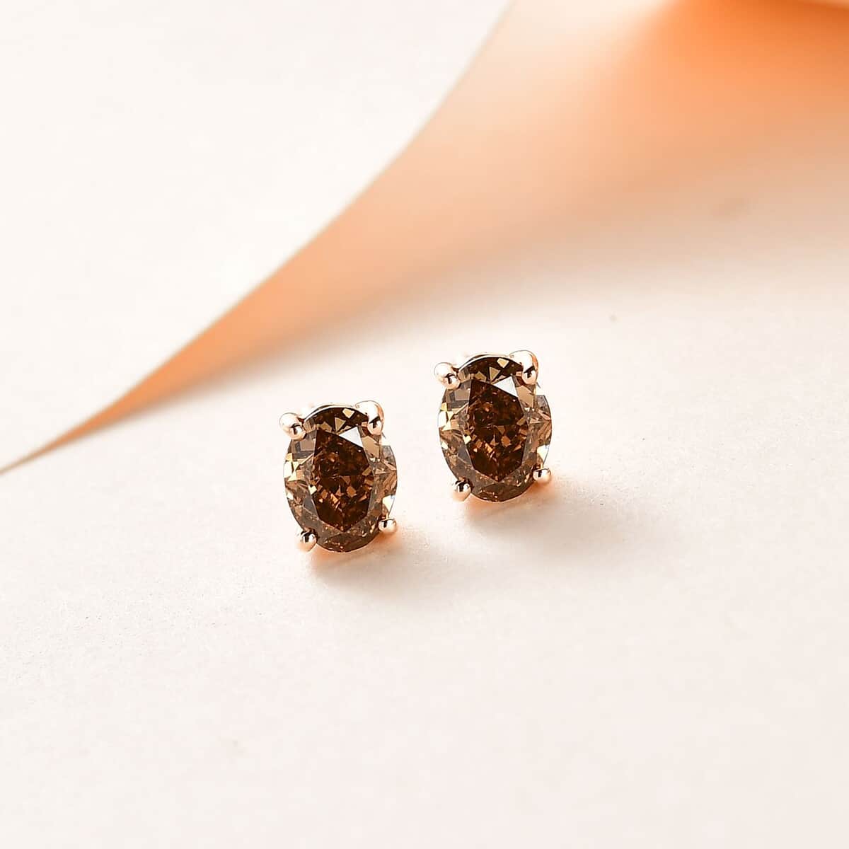 Luxoro 10K Rose Gold I1-I2 Natural Champagne Diamond Solitaire Stud Earrings 1.00 ctw image number 1