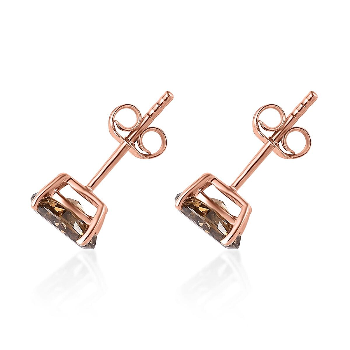 Luxoro 10K Rose Gold I1-I2 Natural Champagne Diamond Solitaire Stud Earrings 1.00 ctw