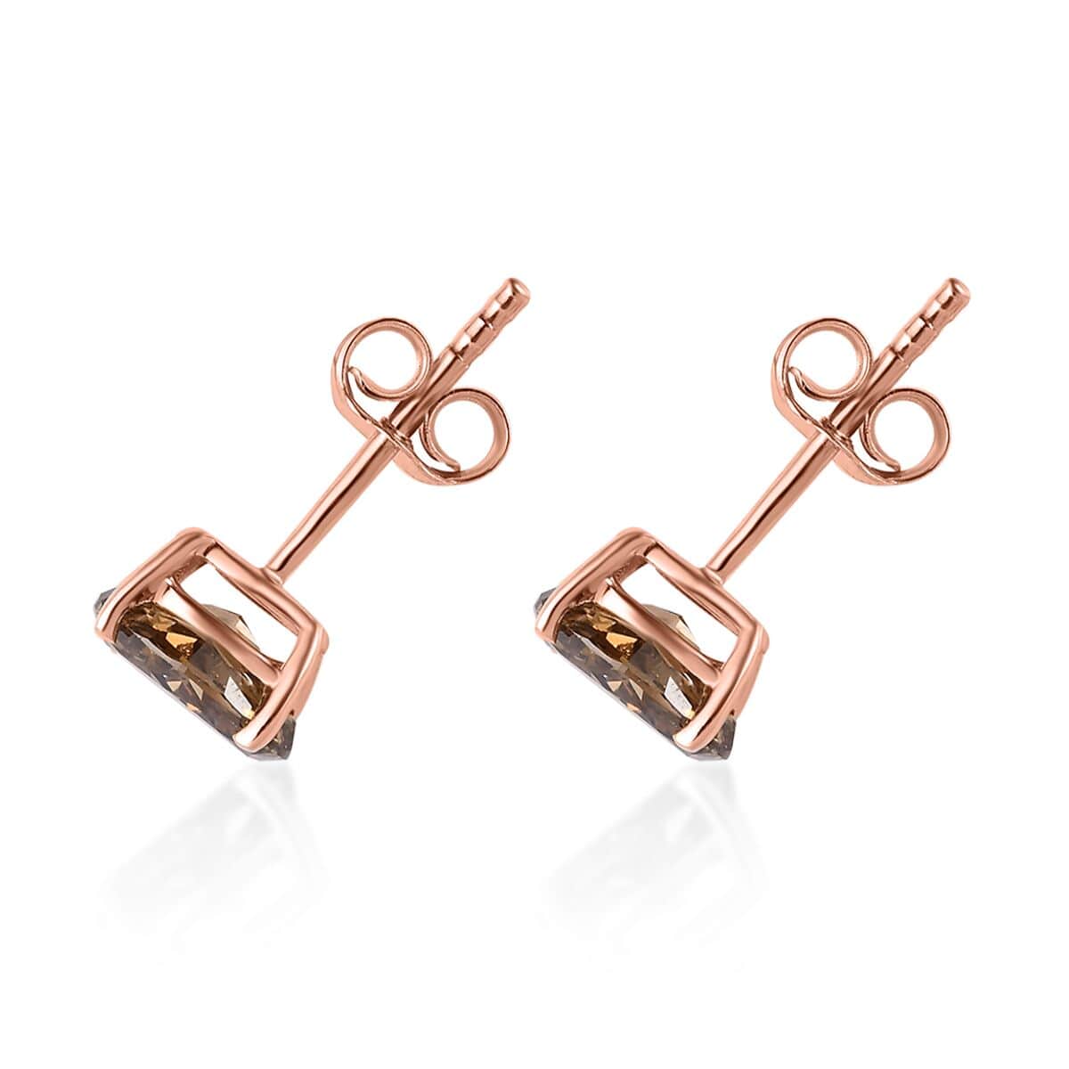 Luxoro 10K Rose Gold I1-I2 Natural Champagne Diamond Solitaire Stud Earrings 1.00 ctw image number 3