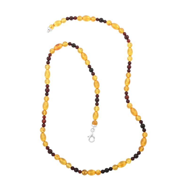 Multi Colored Amber Necklace 24 Inches in Sterling Silver