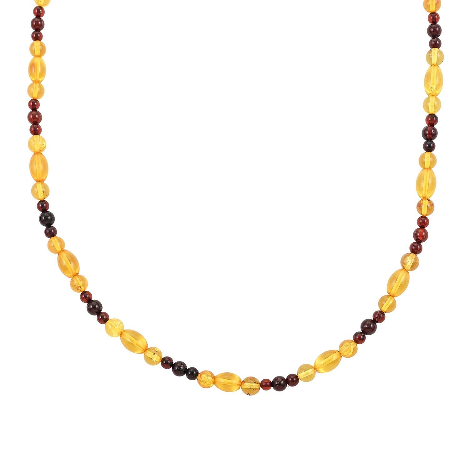 Multi Colored Amber Necklace 24 Inches in Sterling Silver
