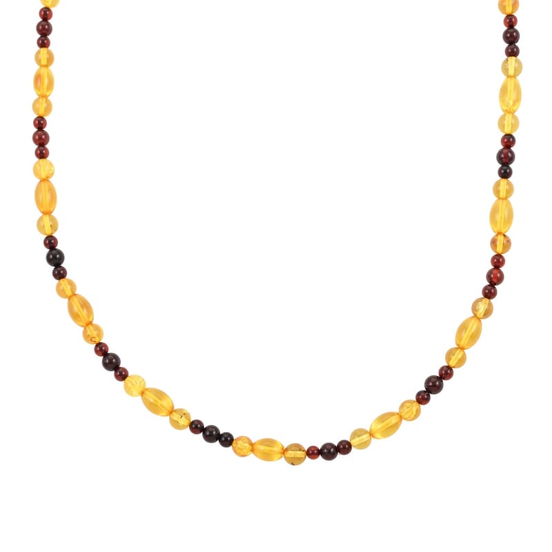 Multi Colored Amber Necklace 24 Inches in Sterling Silver